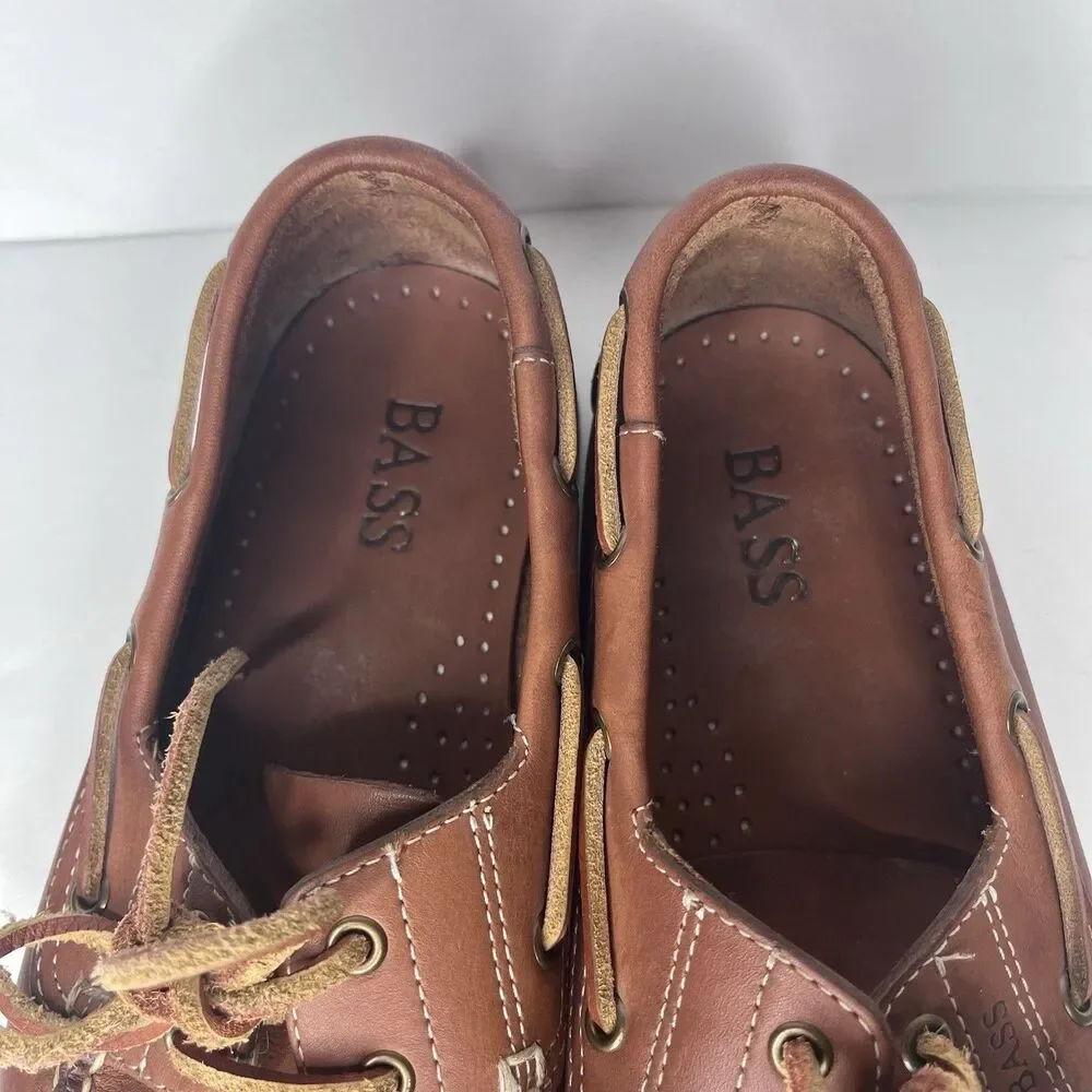Vintage Bass Seafarer Brown Leather Boat Shoes Mens Size 8.5 M PLEASE READ